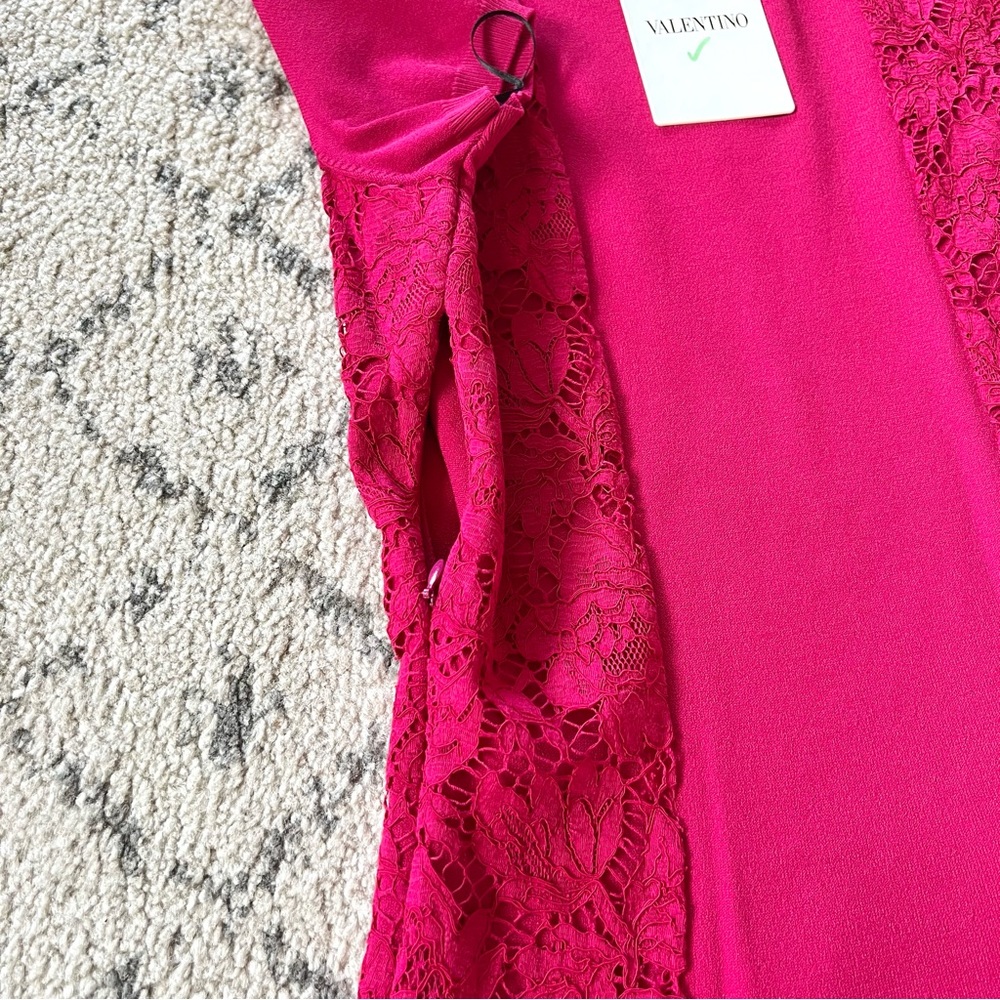 Valentino Brand New Pink Fuchsia Lace Panel Knit Stretch Dress - Picture 6 of 8